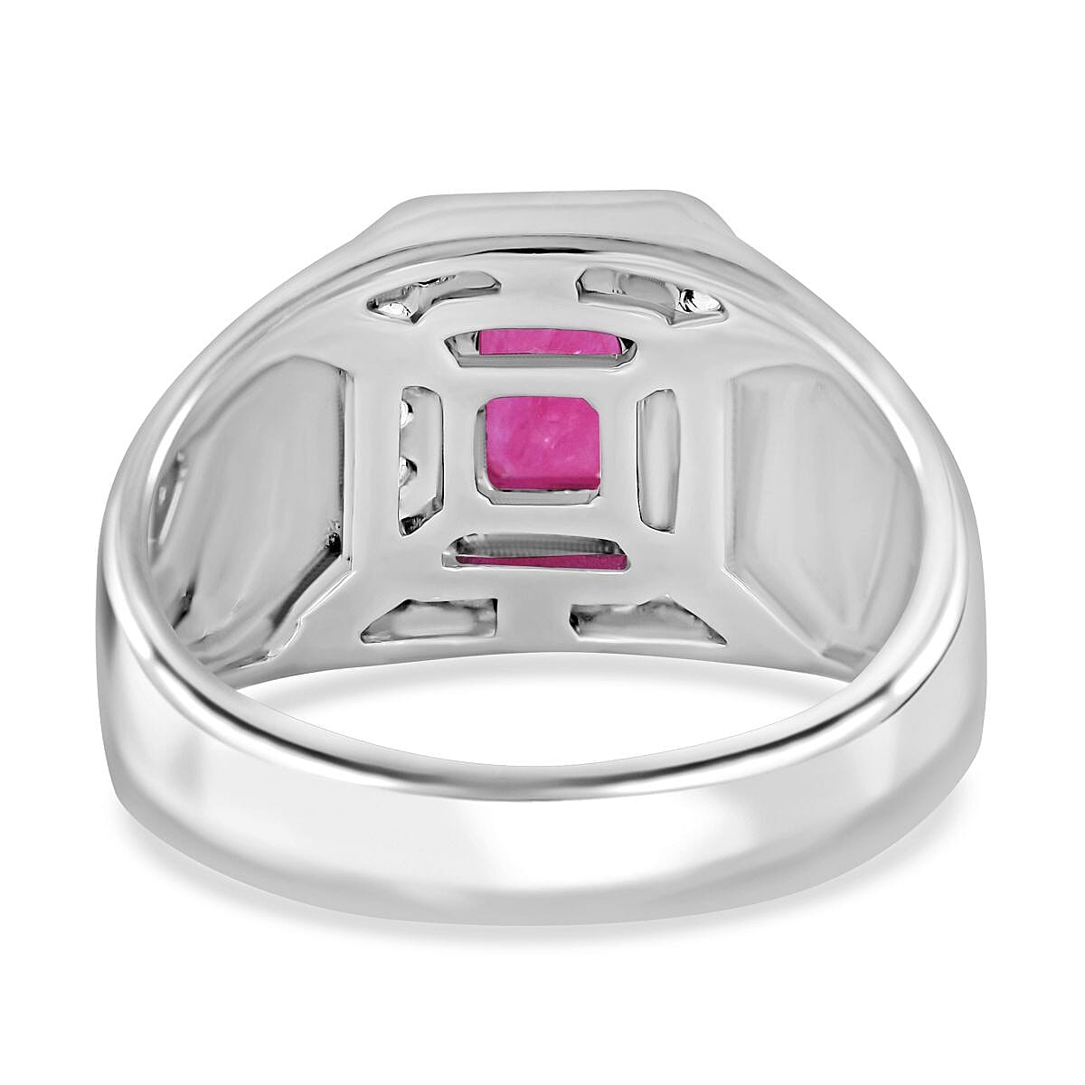 Montepuez Ruby and Moissanite Men's Ring in Platinum Over Sterling Silver (Size 9.0) 1.50 ctw image number 3