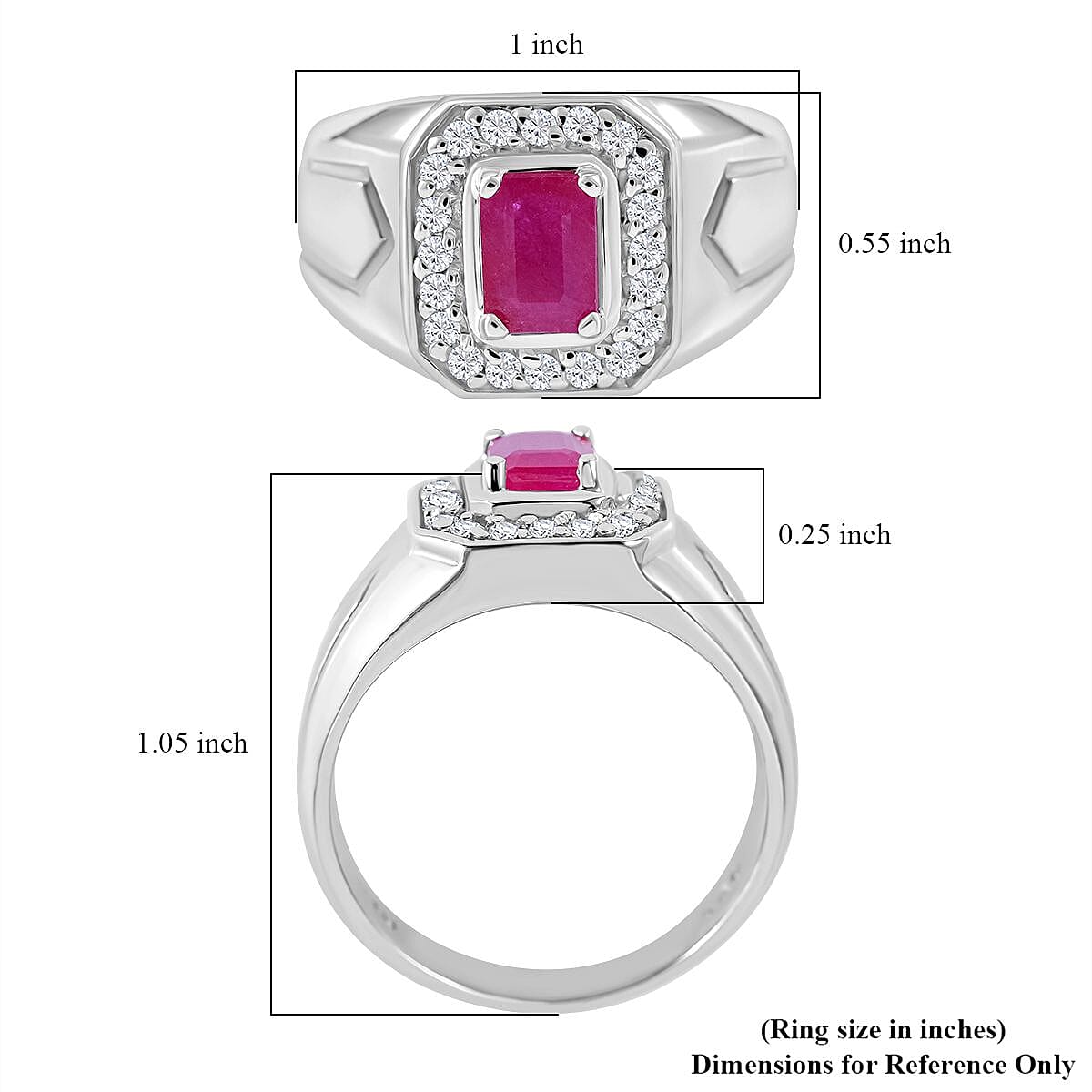 Montepuez Ruby and Moissanite Men's Ring in Platinum Over Sterling Silver (Size 9.0) 1.50 ctw image number 4