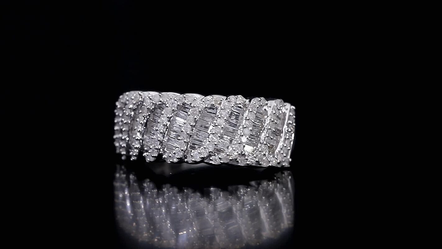 D'Joy Diamond Wave Ring in Rhodium Over Sterling Silver (Size 10.0) 1.00 ctw