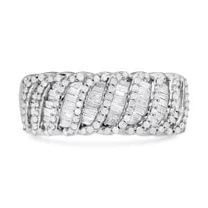 Diamond Ring in Platinum Over Sterling Silver (Size 5.0) 1.00 ctw
