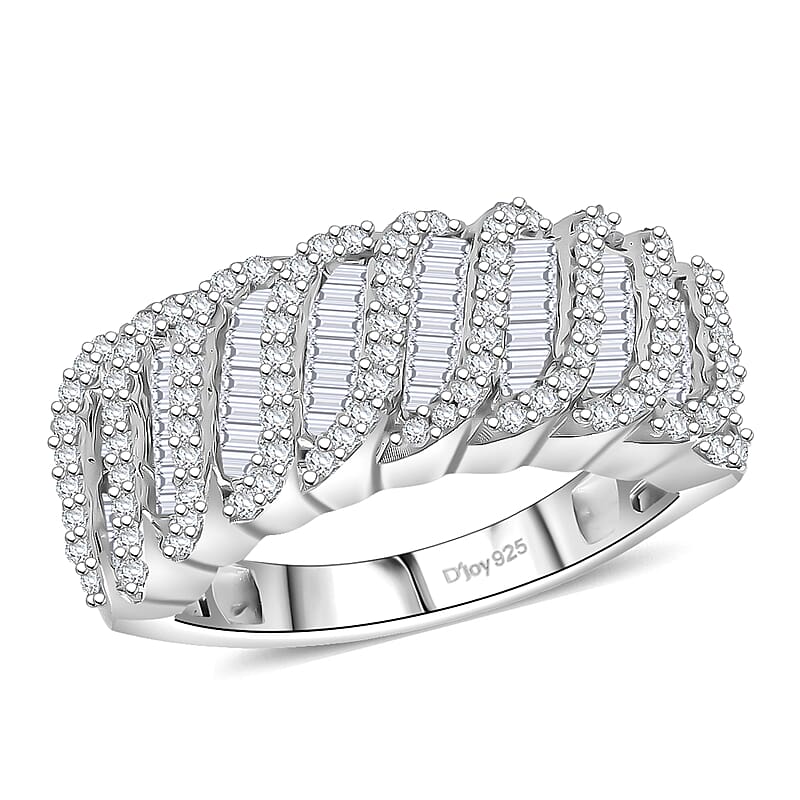 D'Joy Diamond 1.00 ctw Wave Ring in Rhodium Over Sterling Silver (Size 5.0)