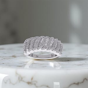 D'Joy Diamond 1.00 ctw Wave Ring in Rhodium Over Sterling Silver (Size 5.0)