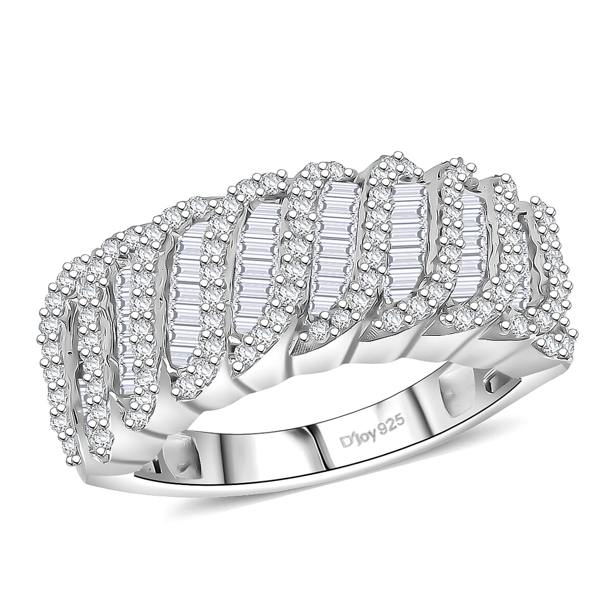 D'Joy Diamond Wave Ring in Rhodium Over Sterling Silver (Size 10.0) 1.00 ctw