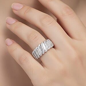 D'Joy Diamond 1.00 ctw Wave Ring in Rhodium Over Sterling Silver (Size 8.0)