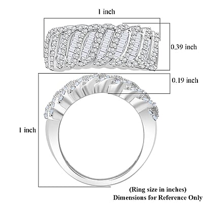 D'Joy Diamond 1.00 ctw Wave Ring in Rhodium Over Sterling Silver (Size 9.0)