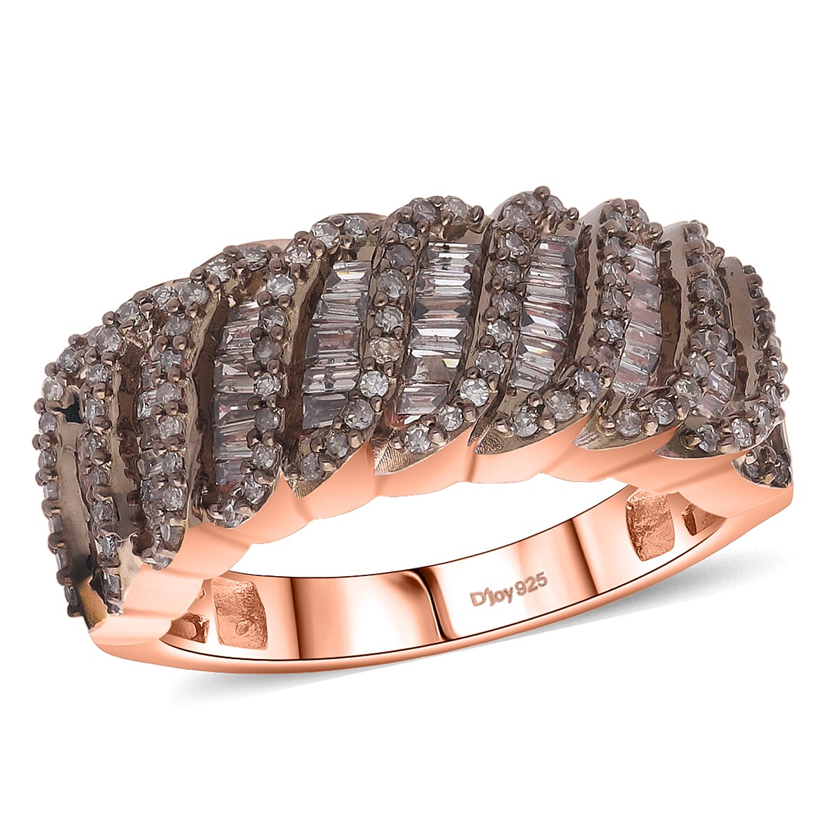 D'Joy Natural Champagne Diamond 1.00 ctw Wave Ring in 18K Vermeil Rose Gold Over Sterling Silver (Size 5.0)