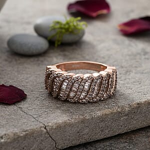D'Joy Natural Champagne Diamond 1.00 ctw Wave Ring in 18K Vermeil Rose Gold Over Sterling Silver (Size 5.0)