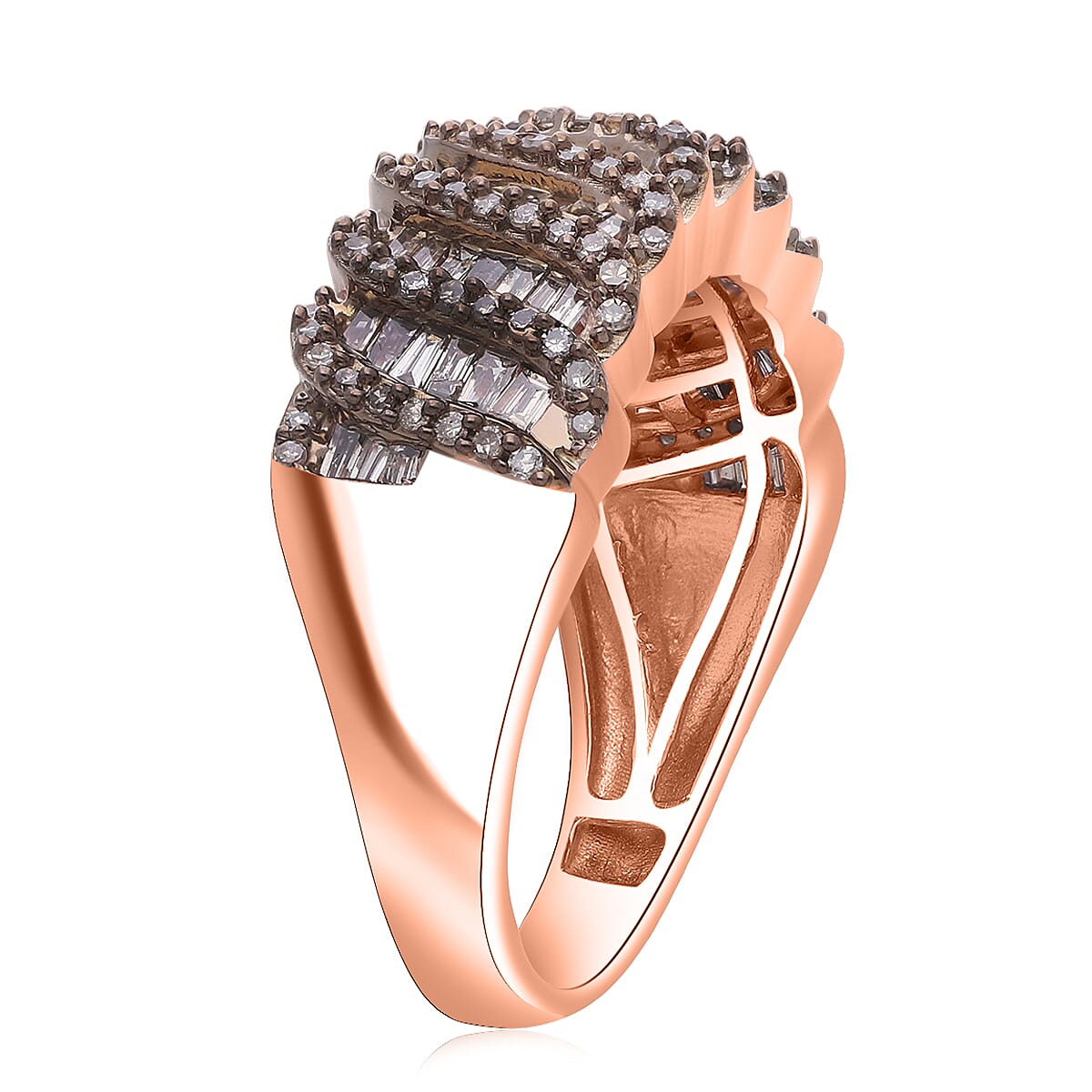 D'Joy Natural Champagne Diamond 1.00 ctw Wave Ring in 18K Vermeil Rose Gold Over Sterling Silver (Size 5.0)