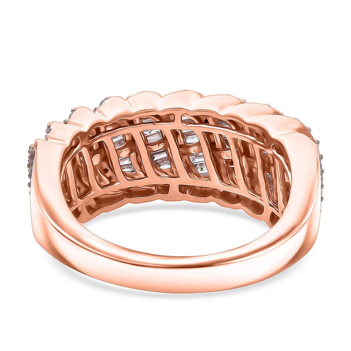 D'Joy Natural Champagne Diamond 1.00 ctw Wave Ring in 18K Vermeil Rose Gold Over Sterling Silver (Size 5.0)