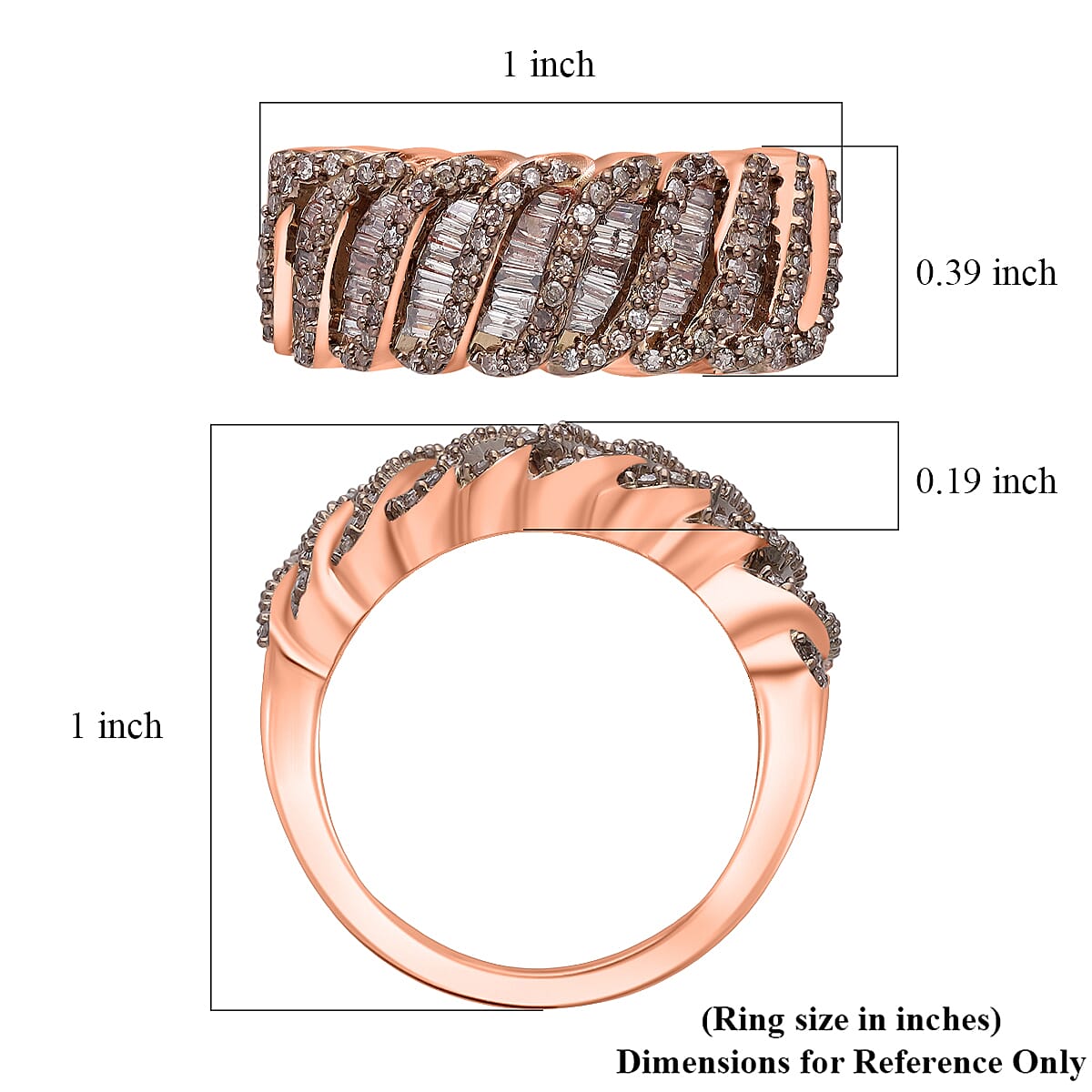 D'Joy Natural Champagne Diamond 1.00 ctw Wave Ring in 18K Vermeil Rose Gold Over Sterling Silver (Size 5.0)