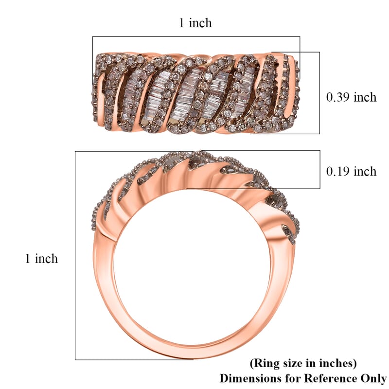 D'Joy Natural Champagne Diamond 1.00 ctw Wave Ring in 18K Vermeil Rose Gold Over Sterling Silver (Size 5.0)