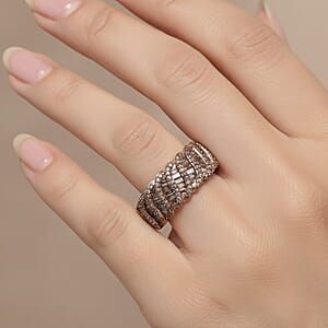 D'Joy Natural Champagne Diamond 1.00 ctw Wave Ring in 18K Vermeil Rose Gold Over Sterling Silver (Size 8.0)