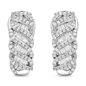 Diamond Omega Clip Earrings in Platinum Over Sterling Silver 1.00 ctw