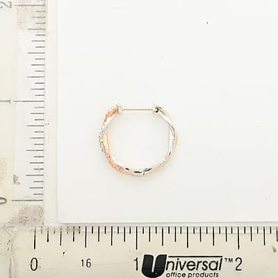 Natural Pink and White Diamond I3 Hoop Earrings in Vermeil Rose Gold and Platinum Over Sterling Silver 0.25 ctw