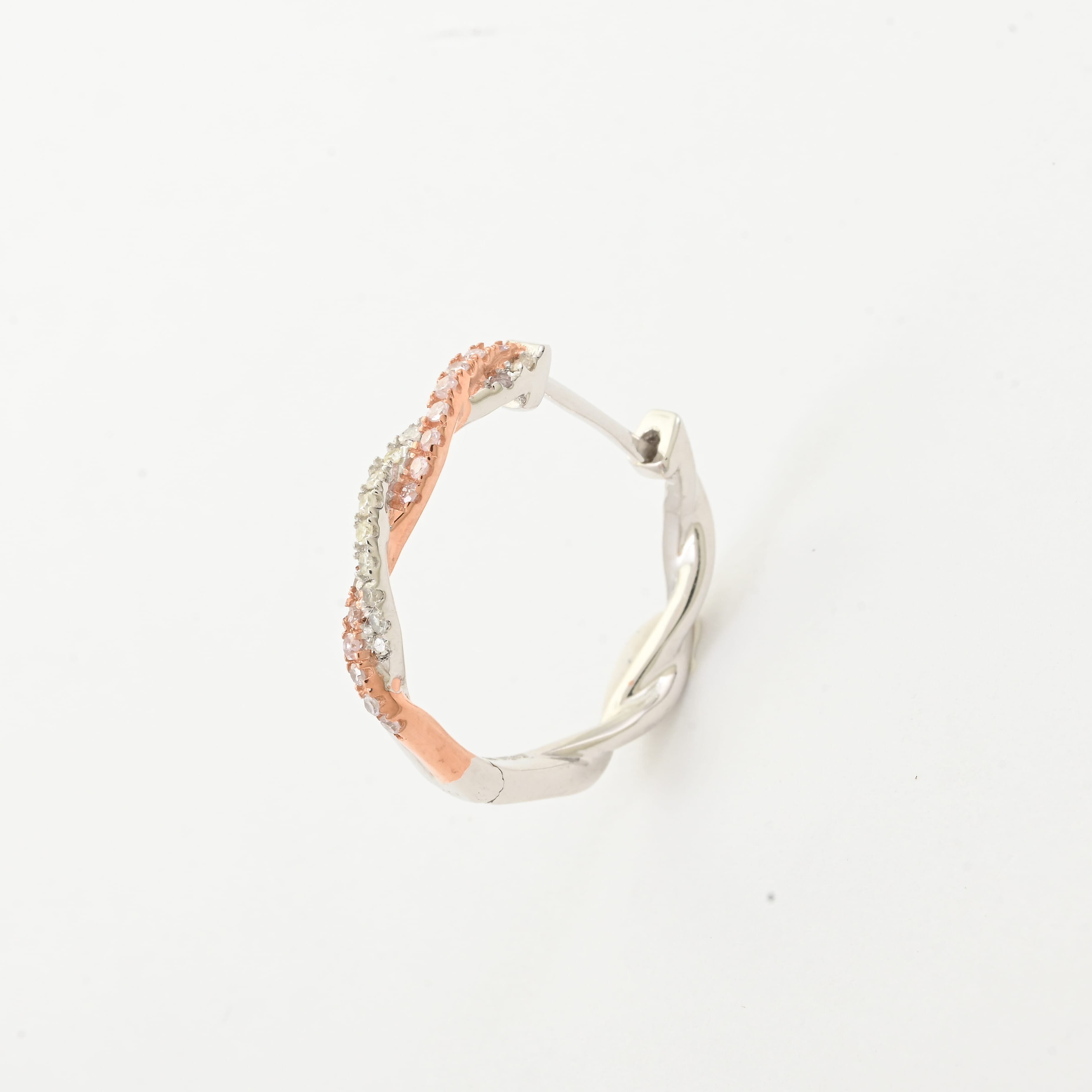 Natural Pink and White Diamond I3 Hoop Earrings in Vermeil Rose Gold and Platinum Over Sterling Silver 0.25 ctw