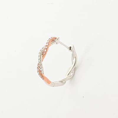 Natural Pink and White Diamond I3 Hoop Earrings in Vermeil Rose Gold and Platinum Over Sterling Silver 0.25 ctw