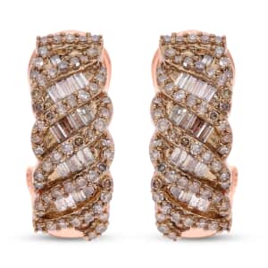 Natural Champagne Diamond Omega Clip Earrings in Vermeil Rose Gold Over Sterling Silver 1.00 ctw