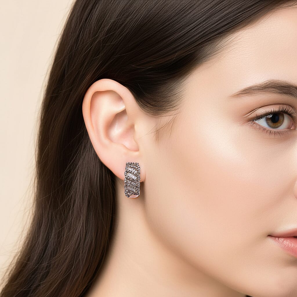 D'Joy Natural Champagne Diamond 1.00 ctw Eternal Wave Earrings in 18K Vermeil Rose Gold Over Sterling Silver