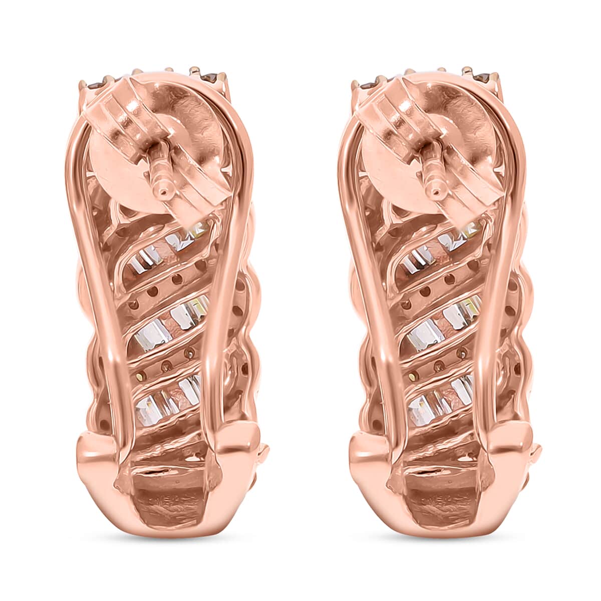 Natural Champagne Diamond Omega Clip Earrings in Vermeil Rose Gold Over Sterling Silver 1.00 ctw image number 3