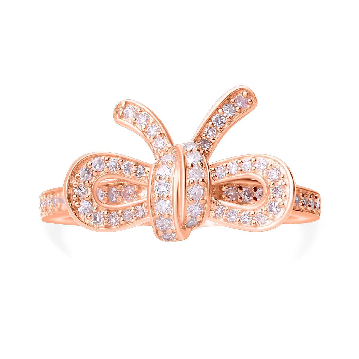 Natural Pink Diamond I3 Bow Ring in Vermeil Rose Gold Over Sterling Silver (Size 10.0) 0.33 ctw image number 0