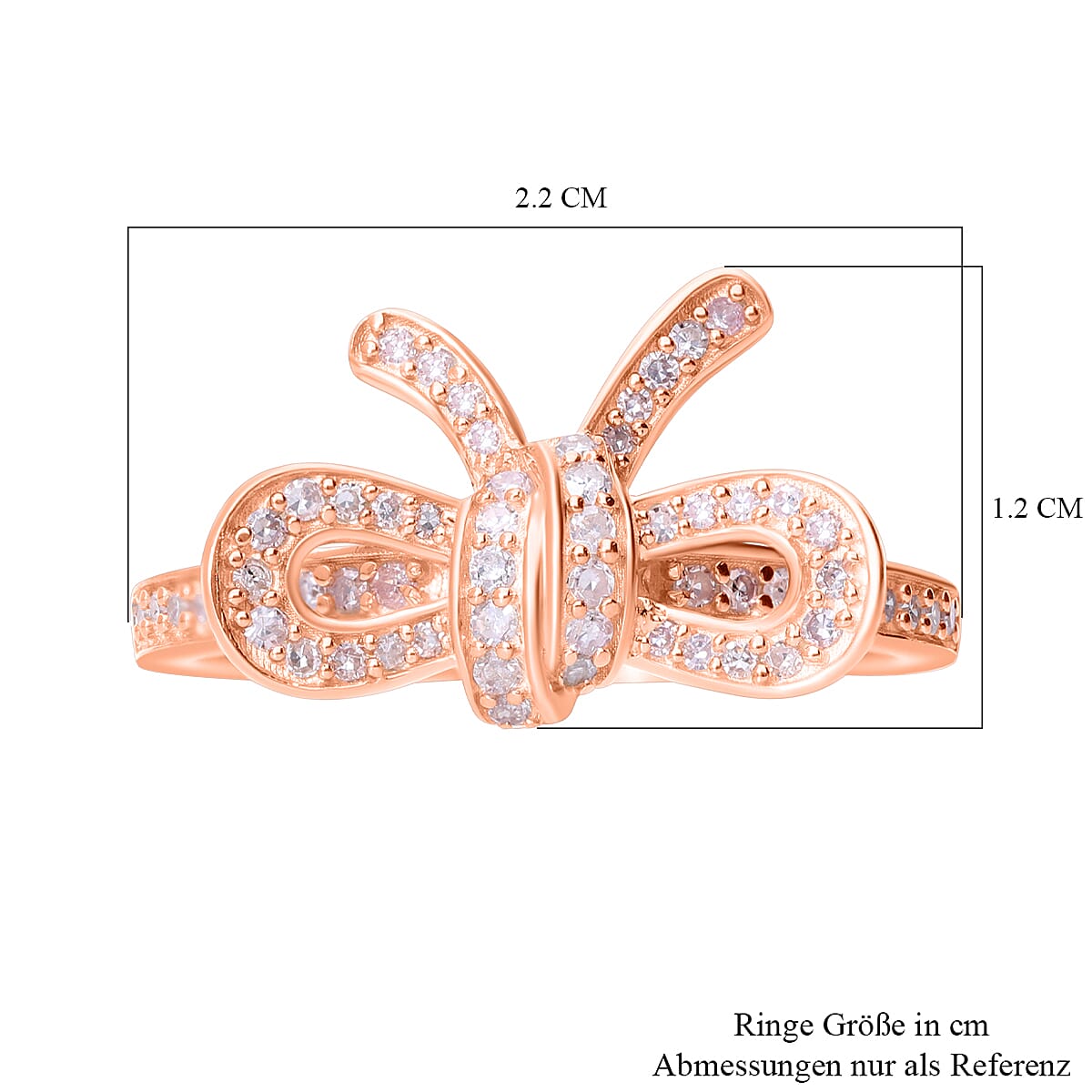 Natural Pink Diamond I3 Bow Ring in Vermeil Rose Gold Over Sterling Silver (Size 10.0) 0.33 ctw