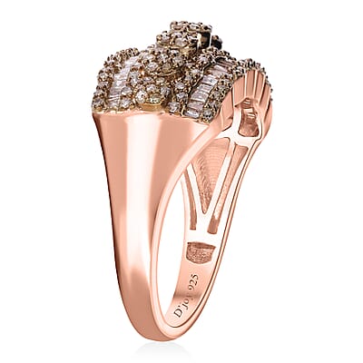 D'Joy Natural Champagne Diamond Ring in Vermeil Rose Gold Over Sterling Silver (Size 10.0) 1.00 ctw