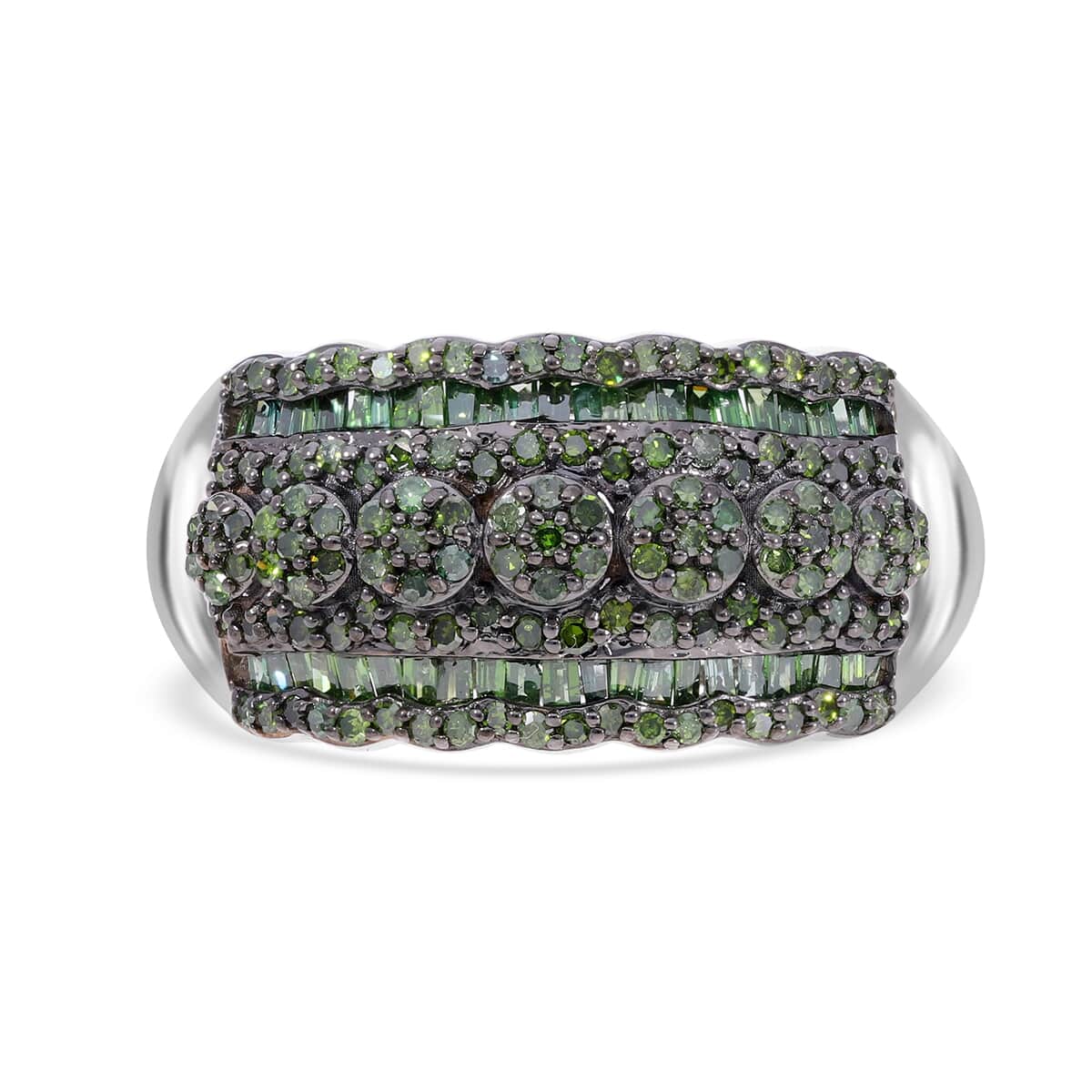 Green Diamond Ring in Platinum Over Sterling Silver (Size 10.0) 1.00 ctw image number 0