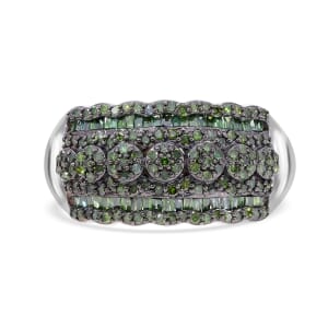 Green Diamond Ring in Platinum Over Sterling Silver (Size 10.0) 1.00 ctw