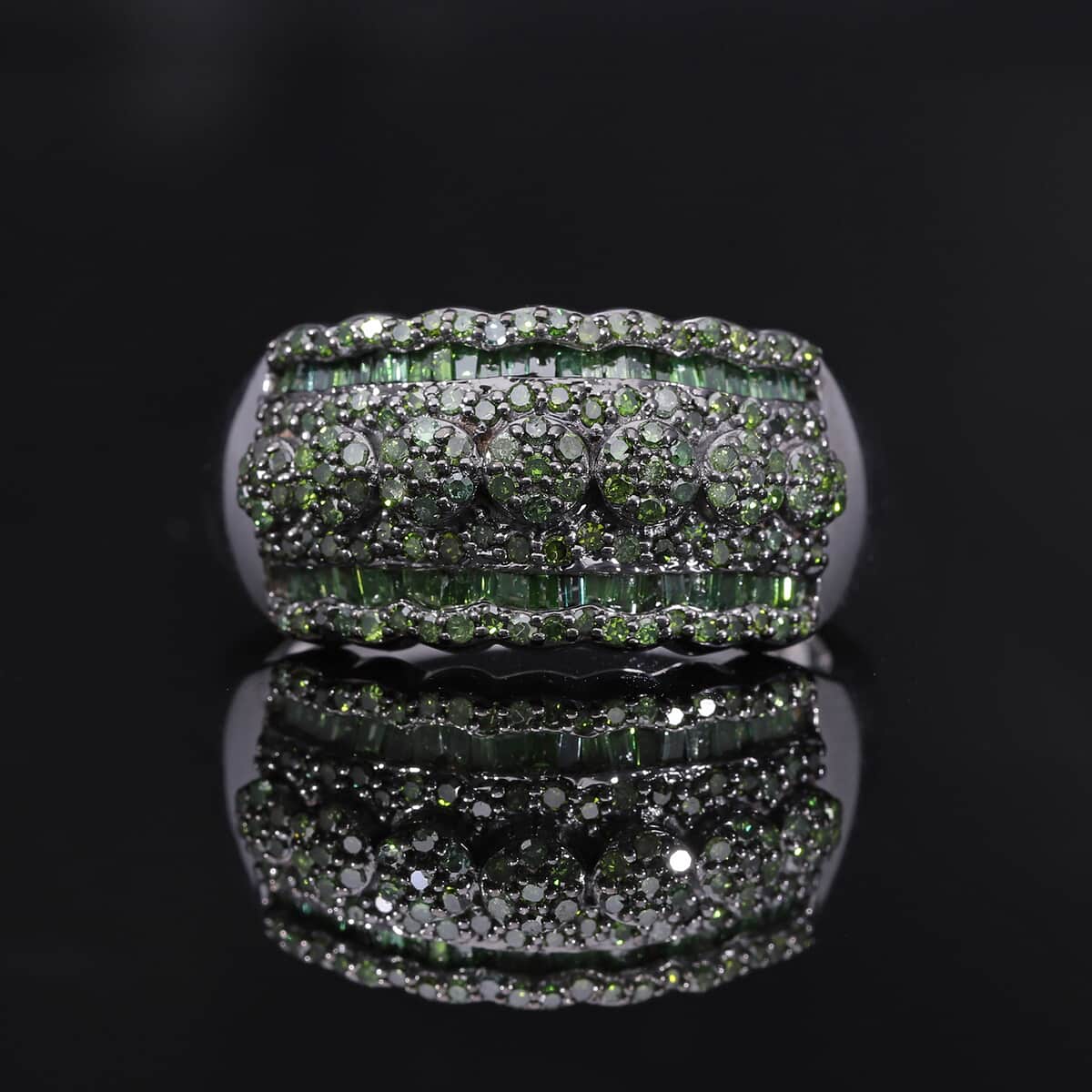 Green Diamond Ring in Platinum Over Sterling Silver (Size 10.0) 1.00 ctw image number 1