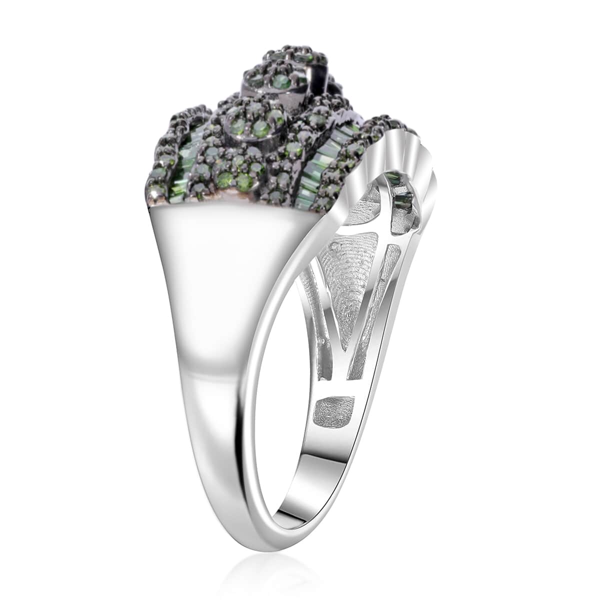 Green Diamond Ring in Platinum Over Sterling Silver (Size 10.0) 1.00 ctw image number 4