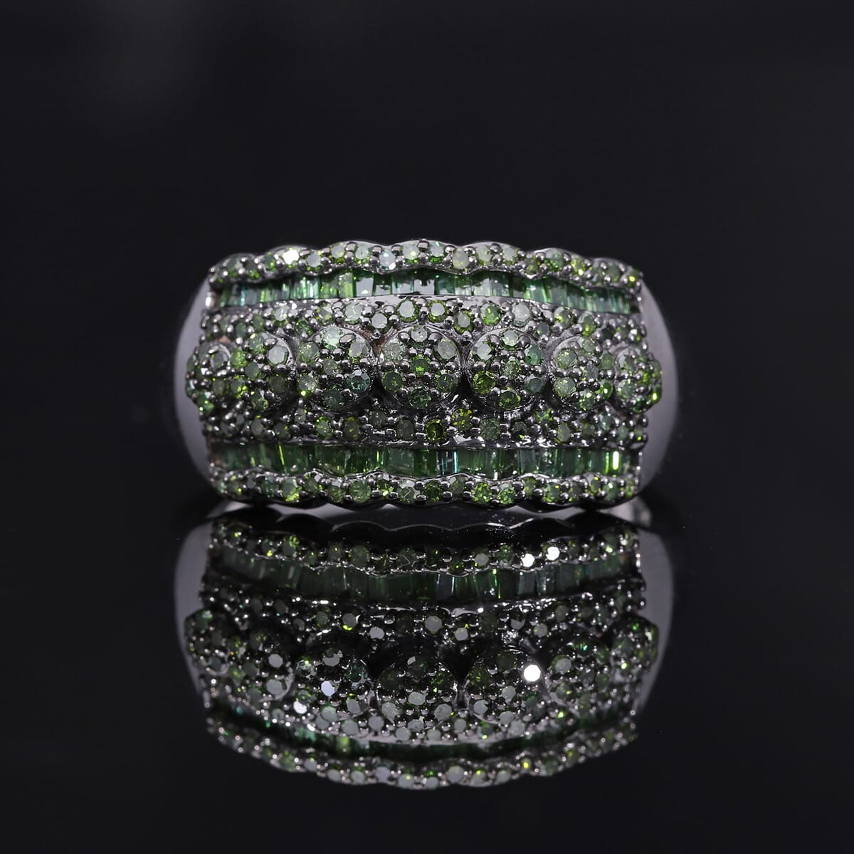 Green Diamond Ring in Platinum Over Sterling Silver (Size 6.0) 1.00 ctw image number 1