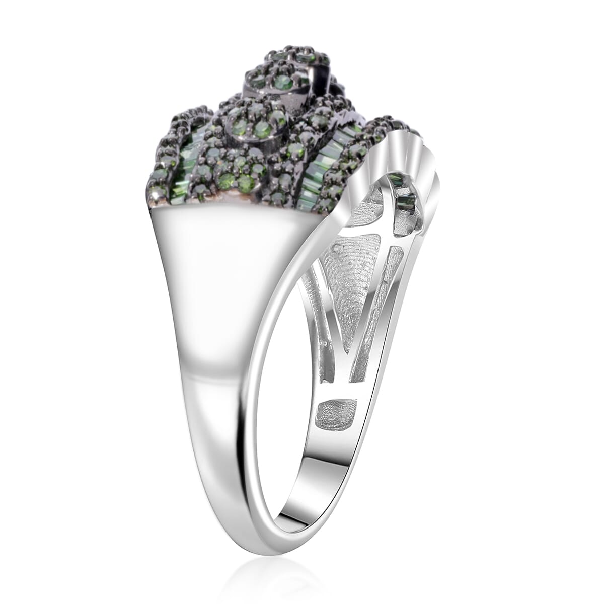 Green Diamond Ring in Platinum Over Sterling Silver (Size 6.0) 1.00 ctw image number 4