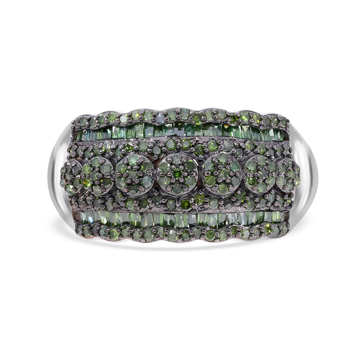 Green Diamond Ring in Platinum Over Sterling Silver (Size 8.0) 1.00 ctw image number 0