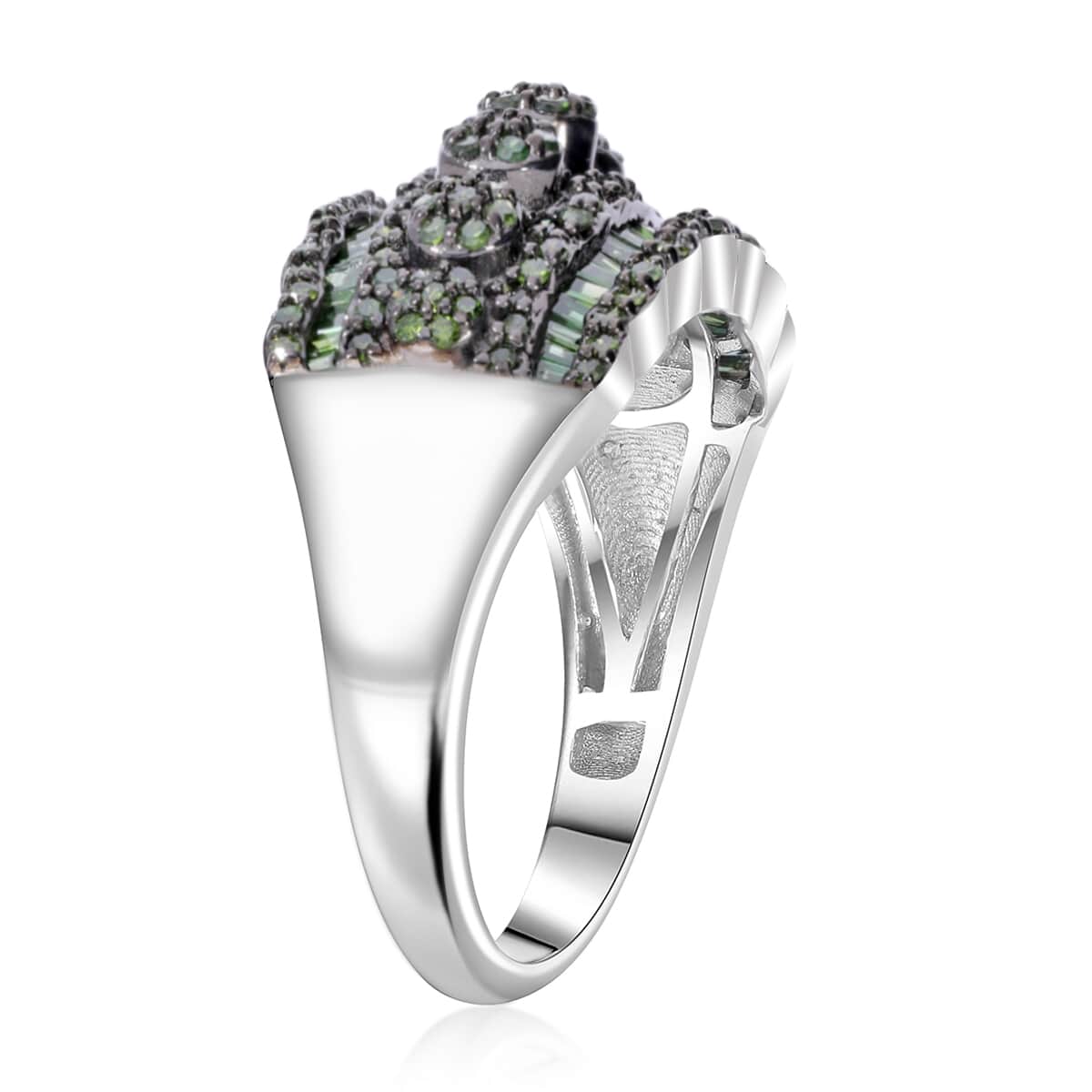 Green Diamond Ring in Platinum Over Sterling Silver (Size 9.0) 1.00 ctw image number 4