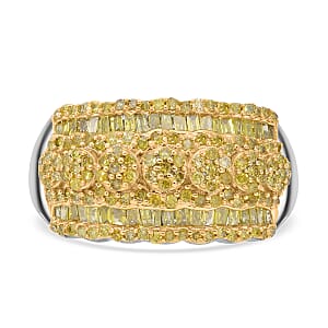 Yellow Diamond Ring in Platinum Over Sterling Silver (Size 6.0) 1.00 ctw