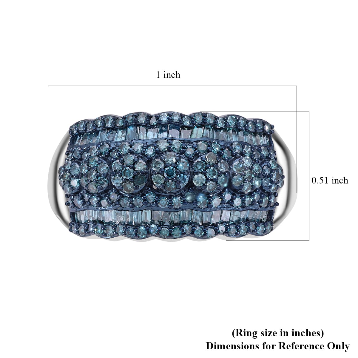 Blue Diamond Ring in Platinum Over Sterling Silver (Size 10.0) 1.00 ctw image number 5