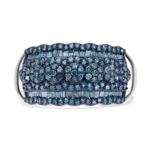 Blue Diamond Ring in Platinum Over Sterling Silver (Size 6.0) 1.00 ctw