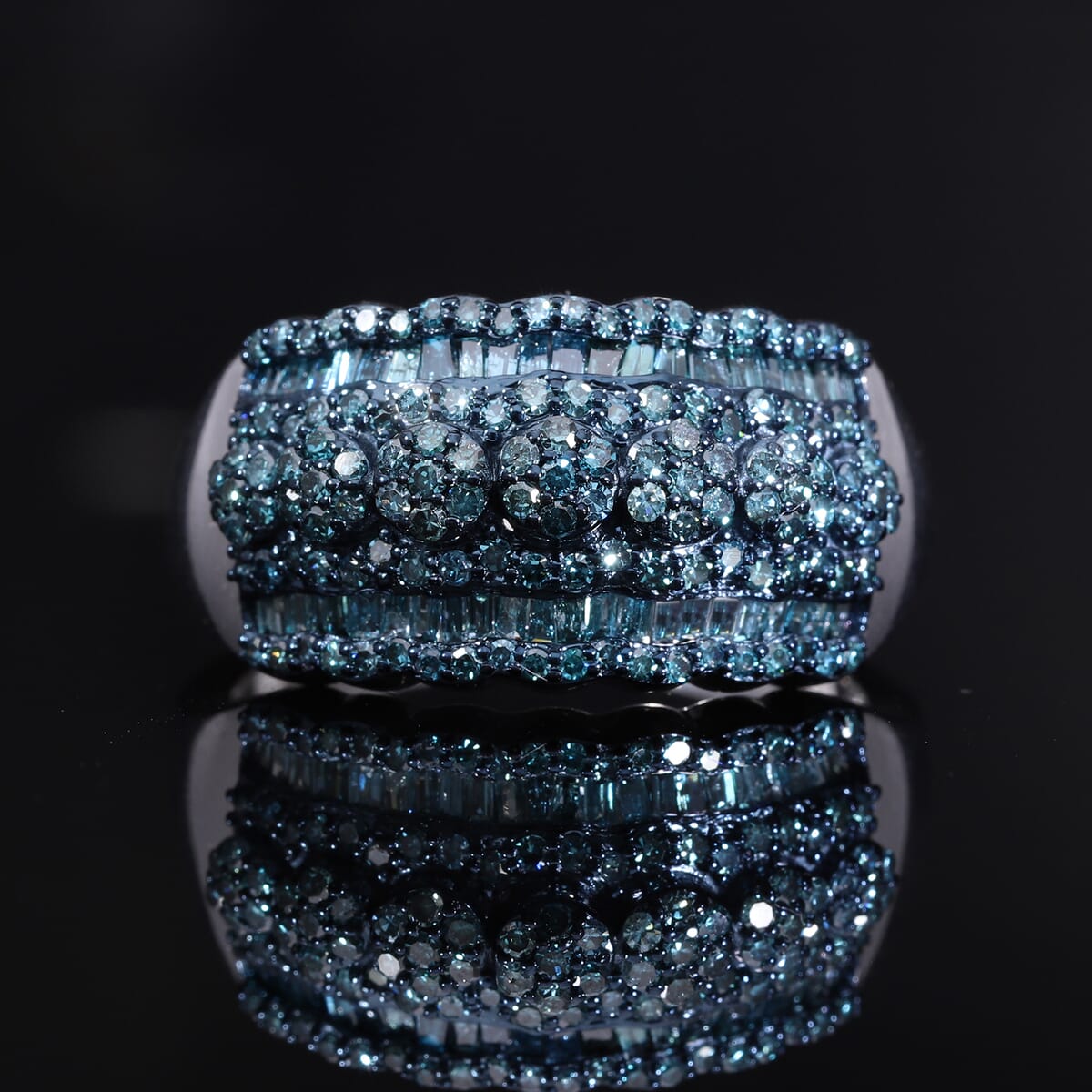 Blue Diamond Ring in Platinum Over Sterling Silver (Size 6.0) 1.00 ctw image number 1