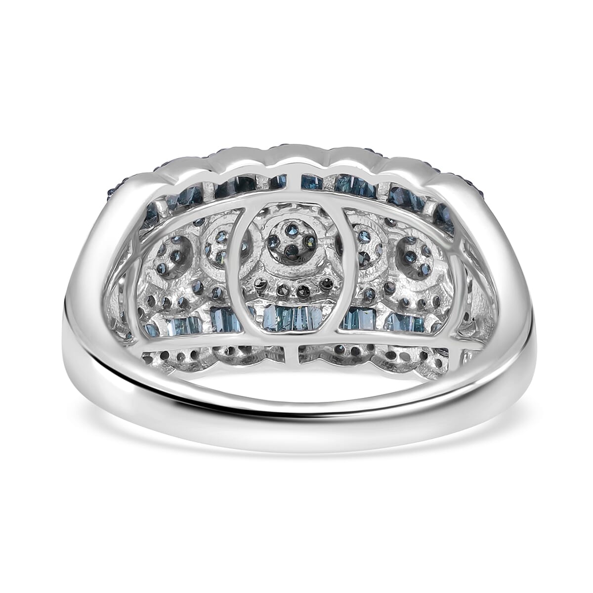 Blue Diamond Ring in Platinum Over Sterling Silver (Size 6.0) 1.00 ctw image number 3