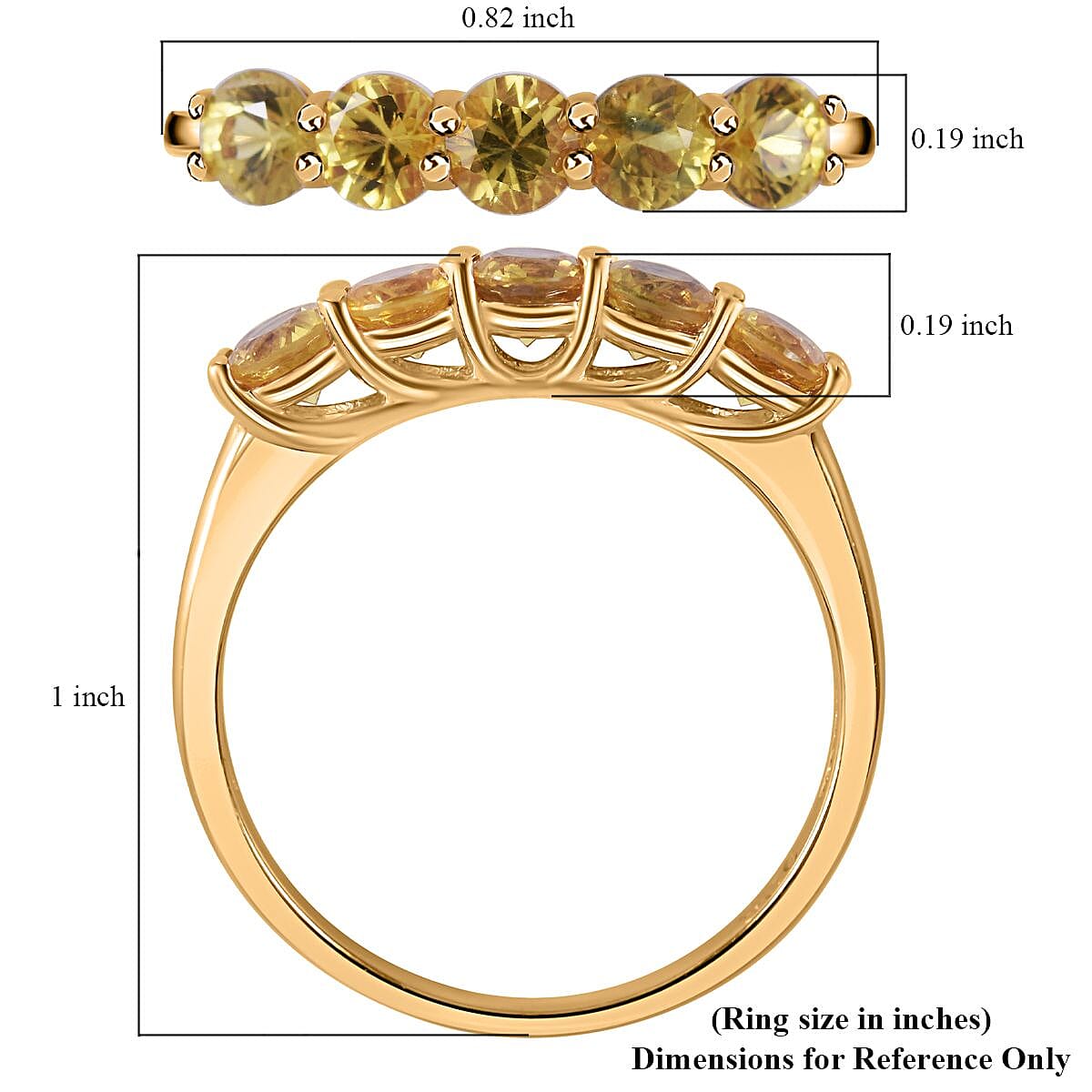 Madagascar Yellow Sapphire 5 Stone Ring in Vermeil Yellow Gold Over Sterling Silver (Size 10.0) 1.75 ctw