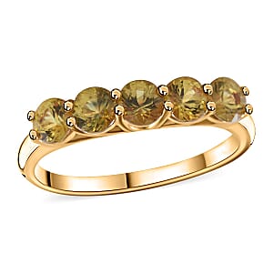 Madagascar Yellow Sapphire 5 Stone Ring in Vermeil Yellow Gold Over Sterling Silver (Size 7.0) 1.75 ctw