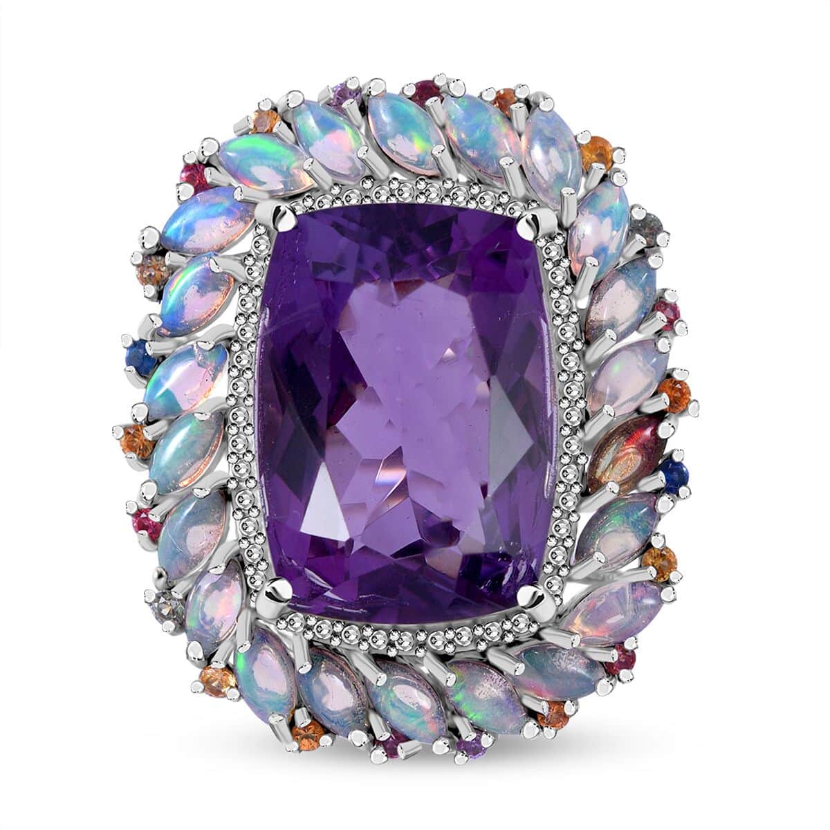 AAA African Amethyst and Multi Gemstone Cocktail Ring in Platinum Over Sterling Silver (Size 10.0) 16.50 ctw image number 0