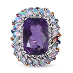 AAA African Amethyst and Multi Gemstone Cocktail Ring in Platinum Over Sterling Silver (Size 10.0) 16.50 ctw