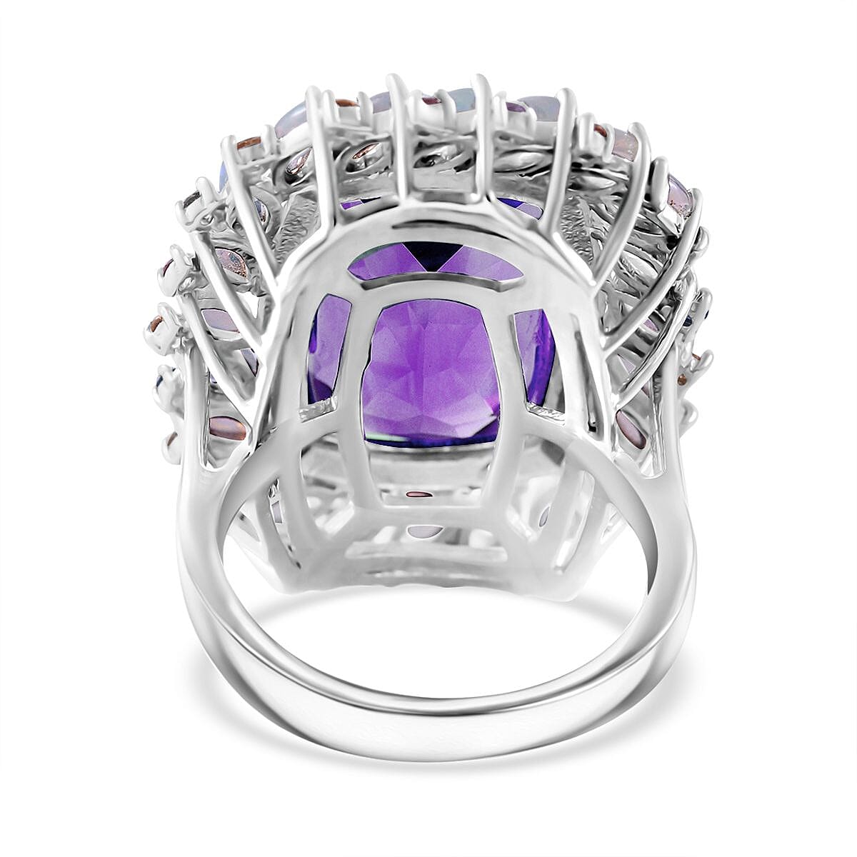 AAA African Amethyst and Multi Gemstone Cocktail Ring in Platinum Over Sterling Silver (Size 10.0) 16.50 ctw