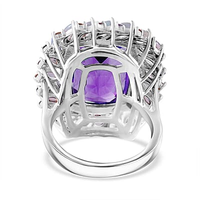 AAA African Amethyst and Multi Gemstone Cocktail Ring in Platinum Over Sterling Silver (Size 10.0) 16.50 ctw