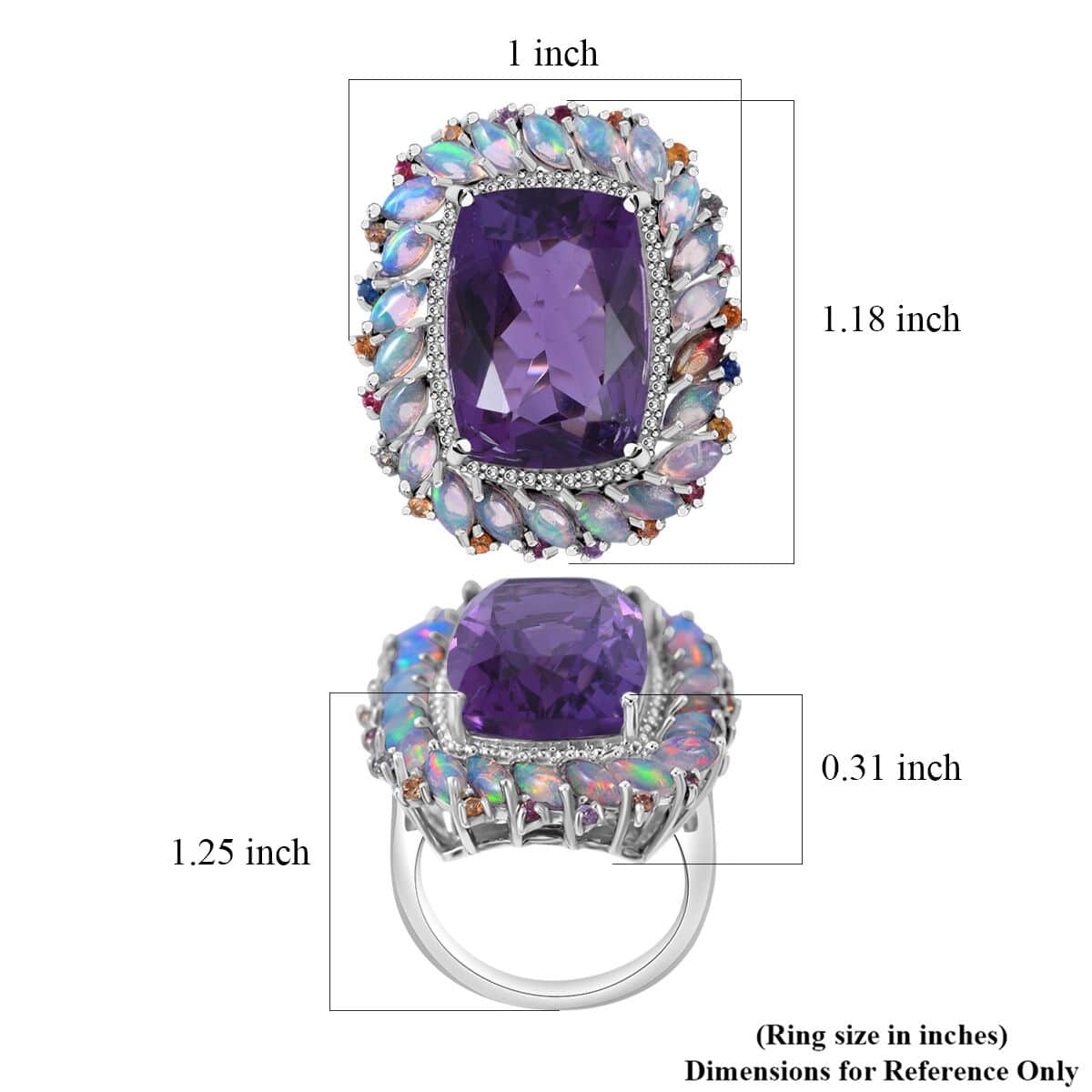 AAA African Amethyst and Multi Gemstone Cocktail Ring in Platinum Over Sterling Silver (Size 10.0) 16.50 ctw image number 4