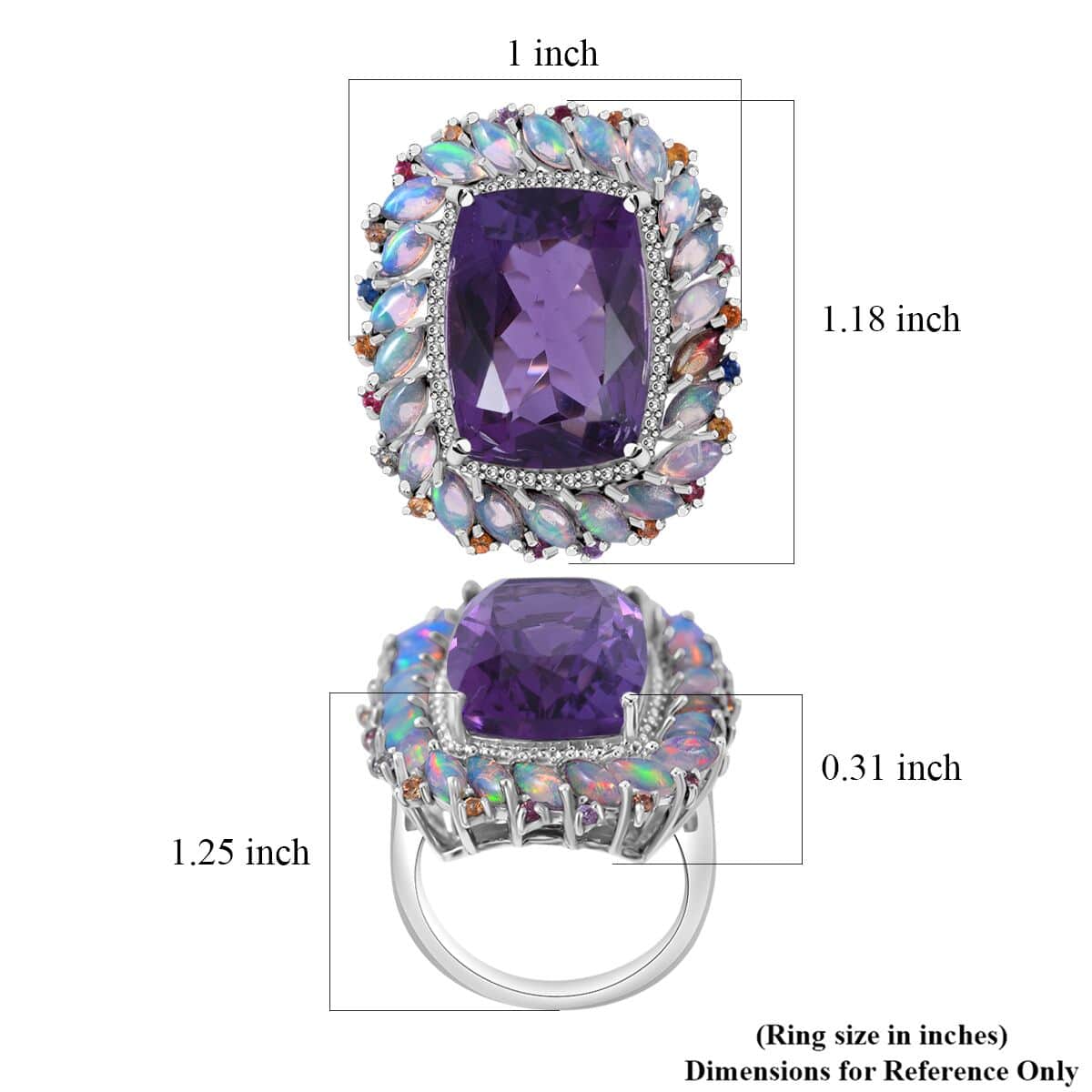 AAA African Amethyst and Multi Gemstone Cocktail Ring in Platinum Over Sterling Silver (Size 7.0) 16.50 ctw image number 4