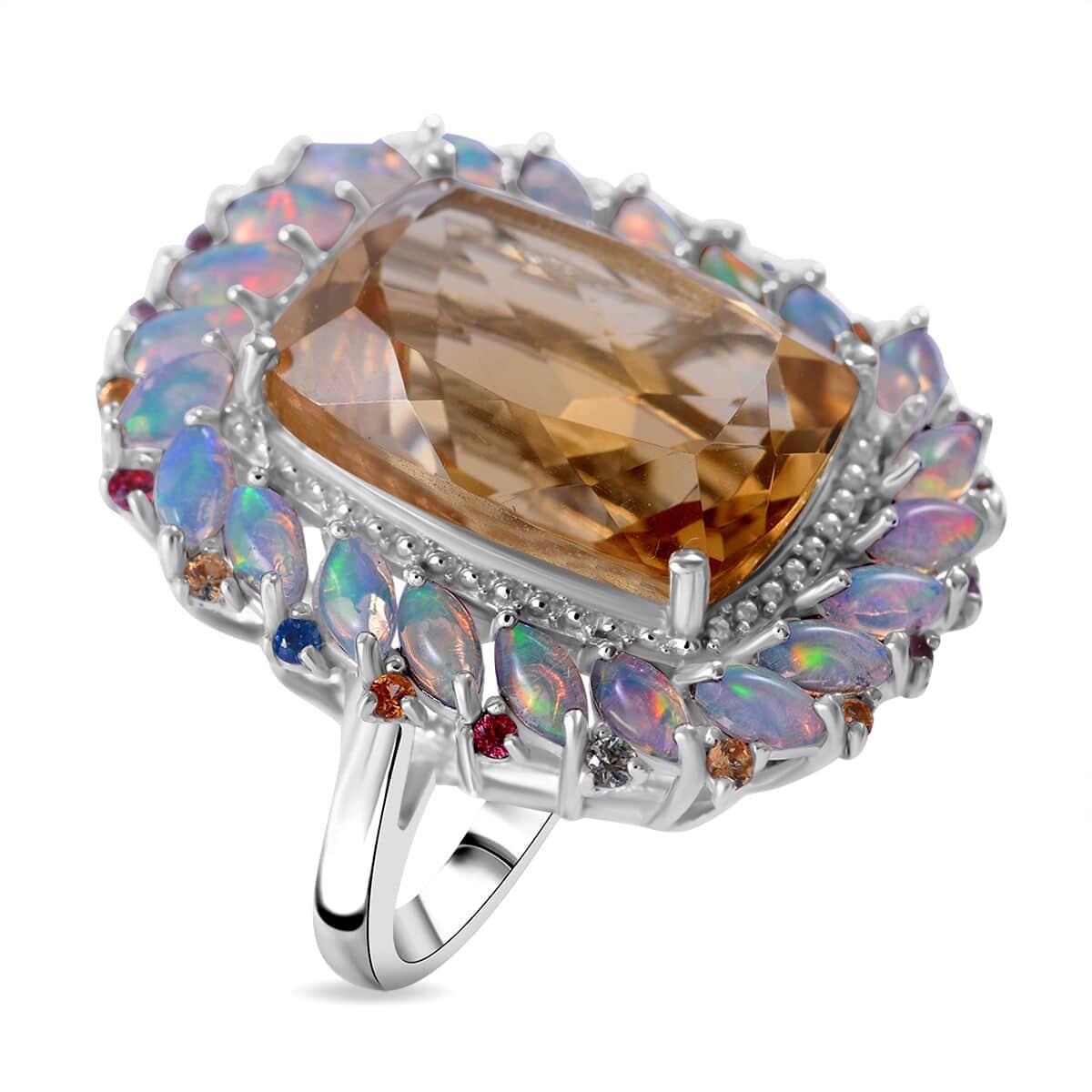 AAA Brazilian Citrine and Multi Gemstone Cocktail Ring in Platinum Over Sterling Silver (Size 6.0) 17.15 ctw image number 2