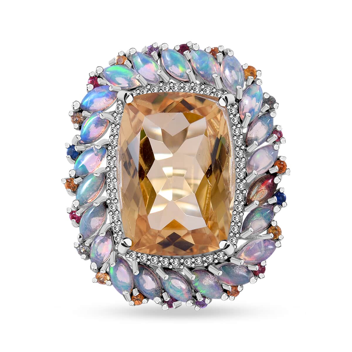 AAA Brazilian Citrine and Multi Gemstone Cocktail Ring in Platinum Over Sterling Silver (Size 8.0) 17.15 ctw image number 0