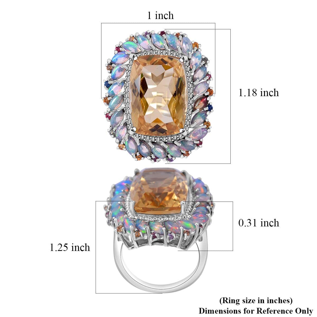 AAA Brazilian Citrine and Multi Gemstone Cocktail Ring in Platinum Over Sterling Silver (Size 8.0) 17.15 ctw image number 4